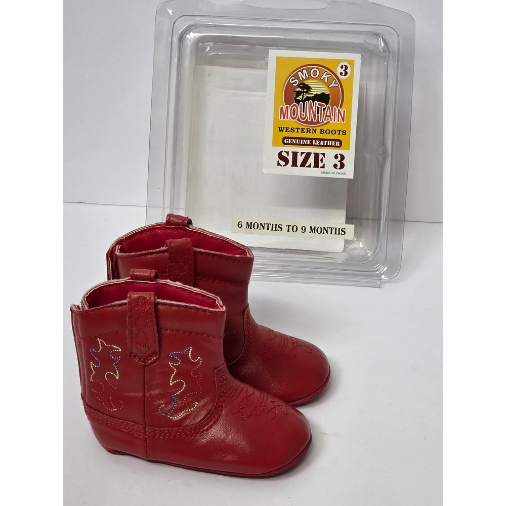 Smoky Mountain Western Boots Infant Girl's size 3 (6-9 mos) Leather Red Soft